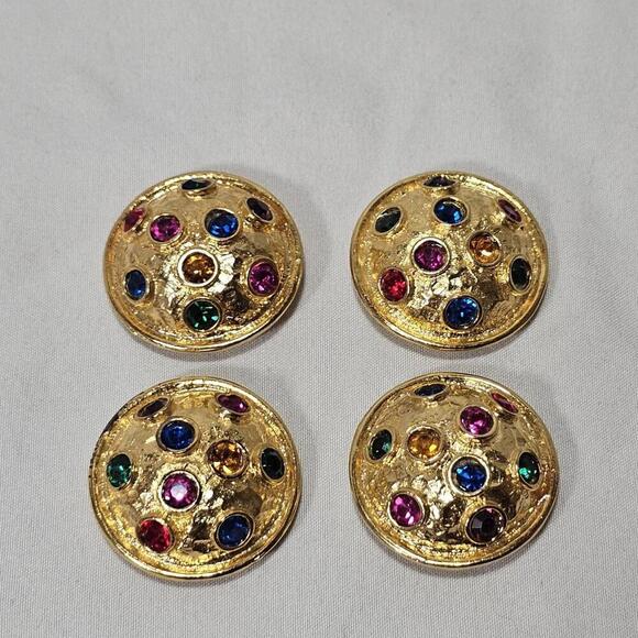Set Of 4 Vintage NONY New York Button Cover Pin Gold Tone Multicolors  Stone - Picture 1 of 6